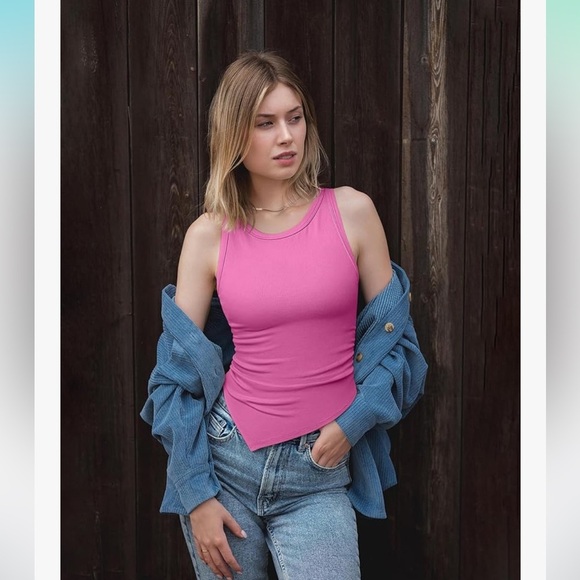 NWT OQQ 2 piece tank tops ruched crew neck basic stretch t-shirt large - Picture 2 of 7